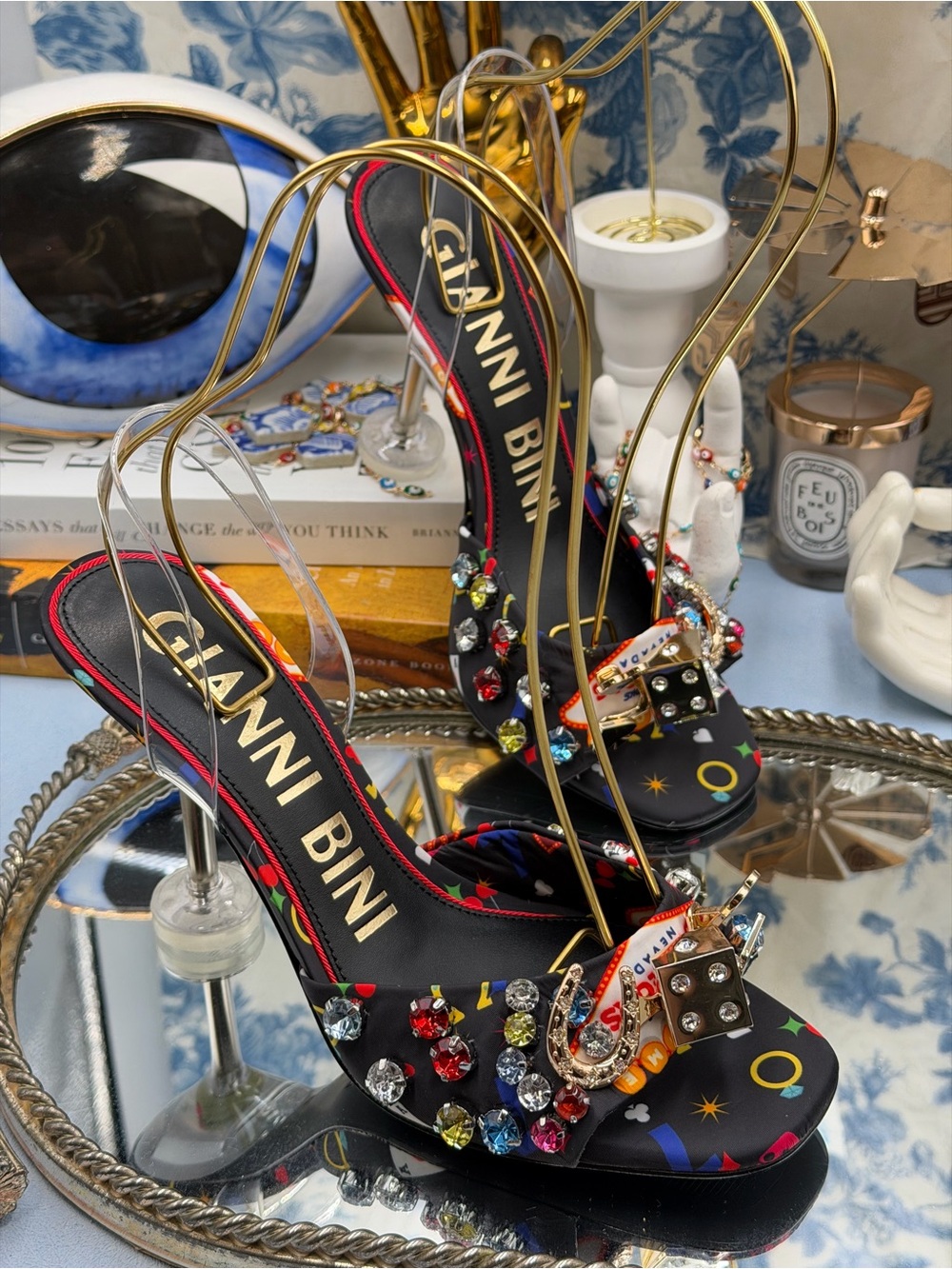 🆕 GIANNI BINI 🧿 NWOB Maverick Printed Casino Martini Heel Sandals, Black, Sz 9 - Picture 7 of 16